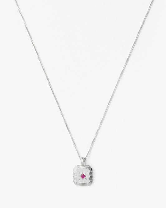 July Birthstone Pendant Necklace | Silver Plated/Ruby