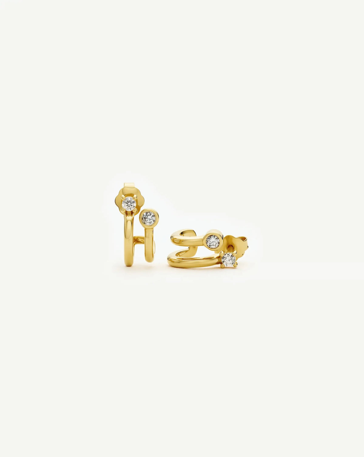 Stone Double Huggie Earrings | 18ct Gold Plated/Cubic Zirconia
