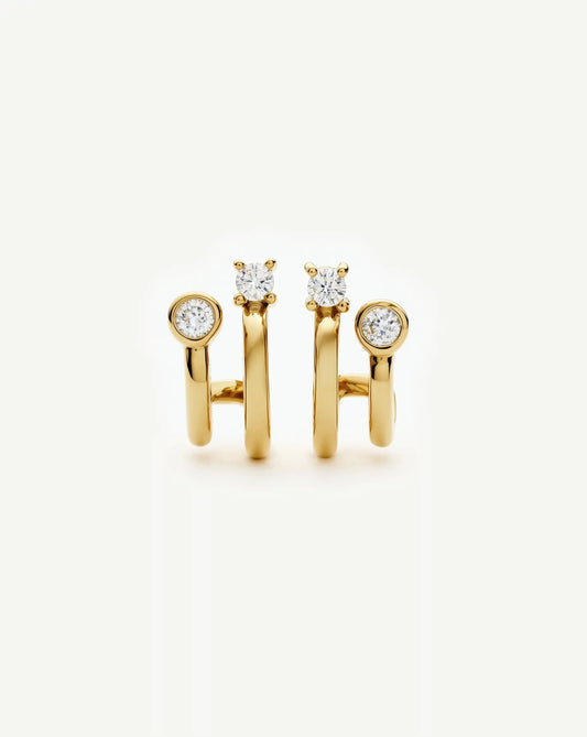 Stone Double Huggie Earrings | 18ct Gold Plated/Cubic Zirconia