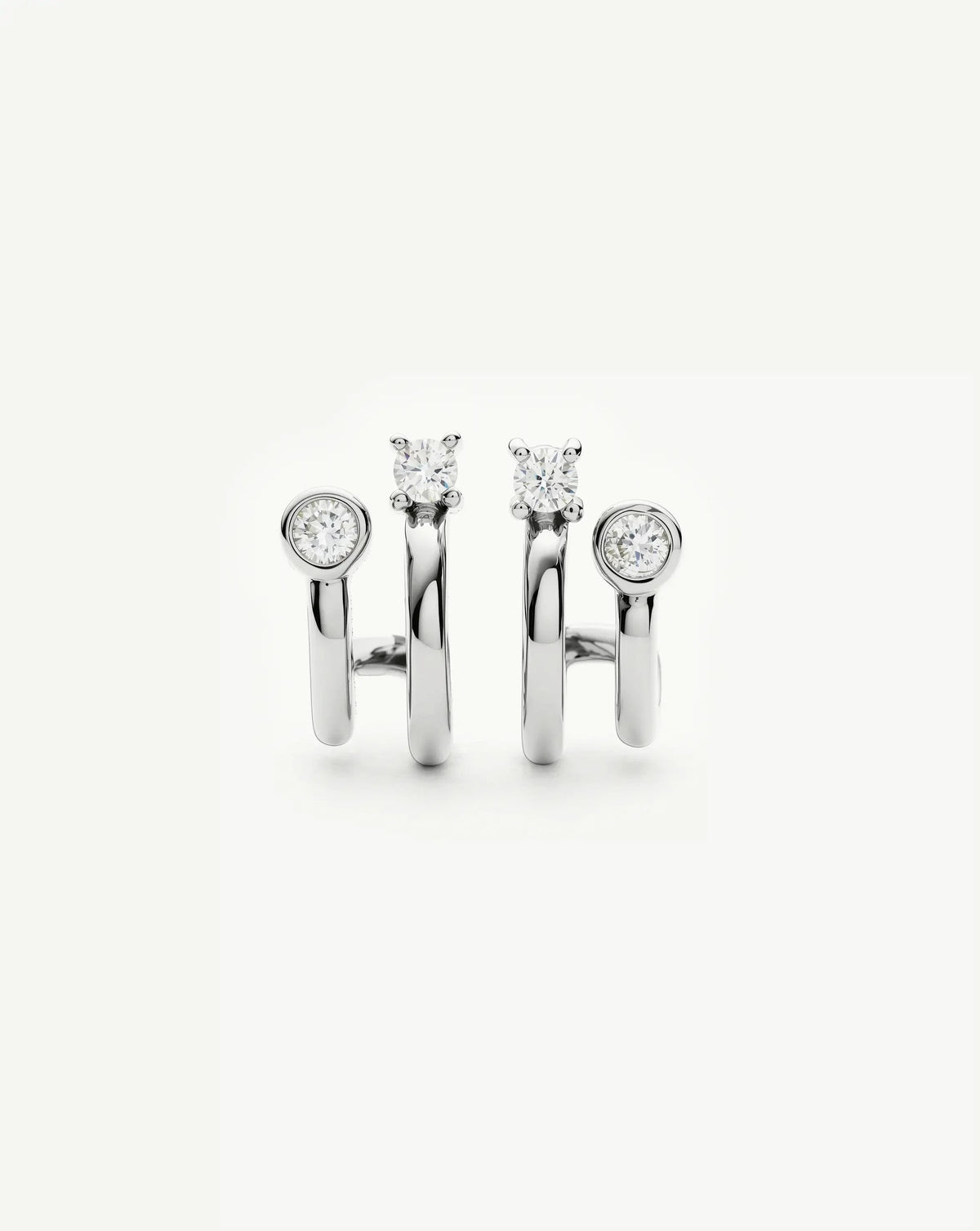 Stone Double Huggie Earrings | Silver Plated/Cubic Zirconia