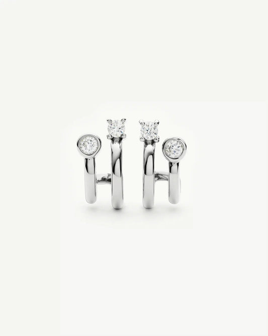 Stone Double Huggie Earrings | Silver Plated/Cubic Zirconia