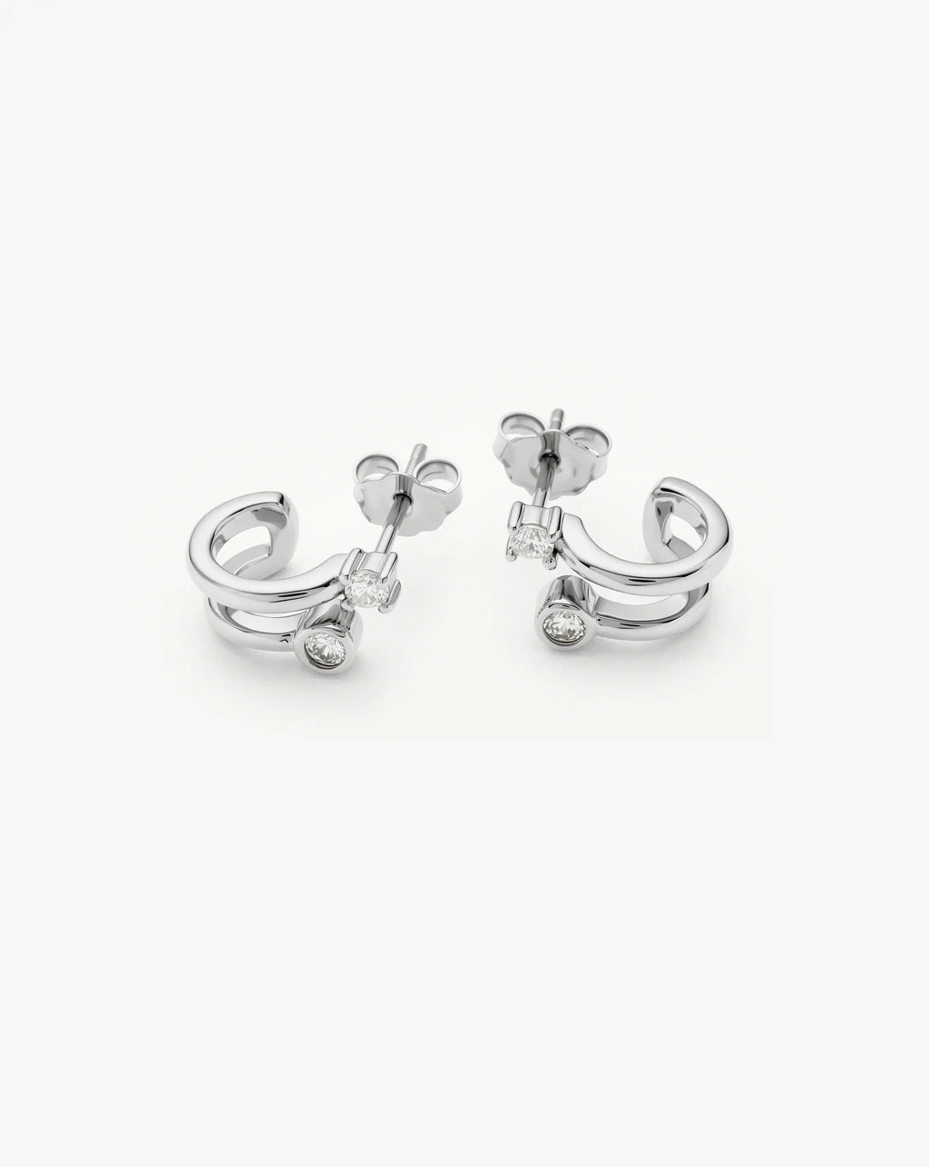 Stone Double Huggie Earrings | Silver Plated/Cubic Zirconia
