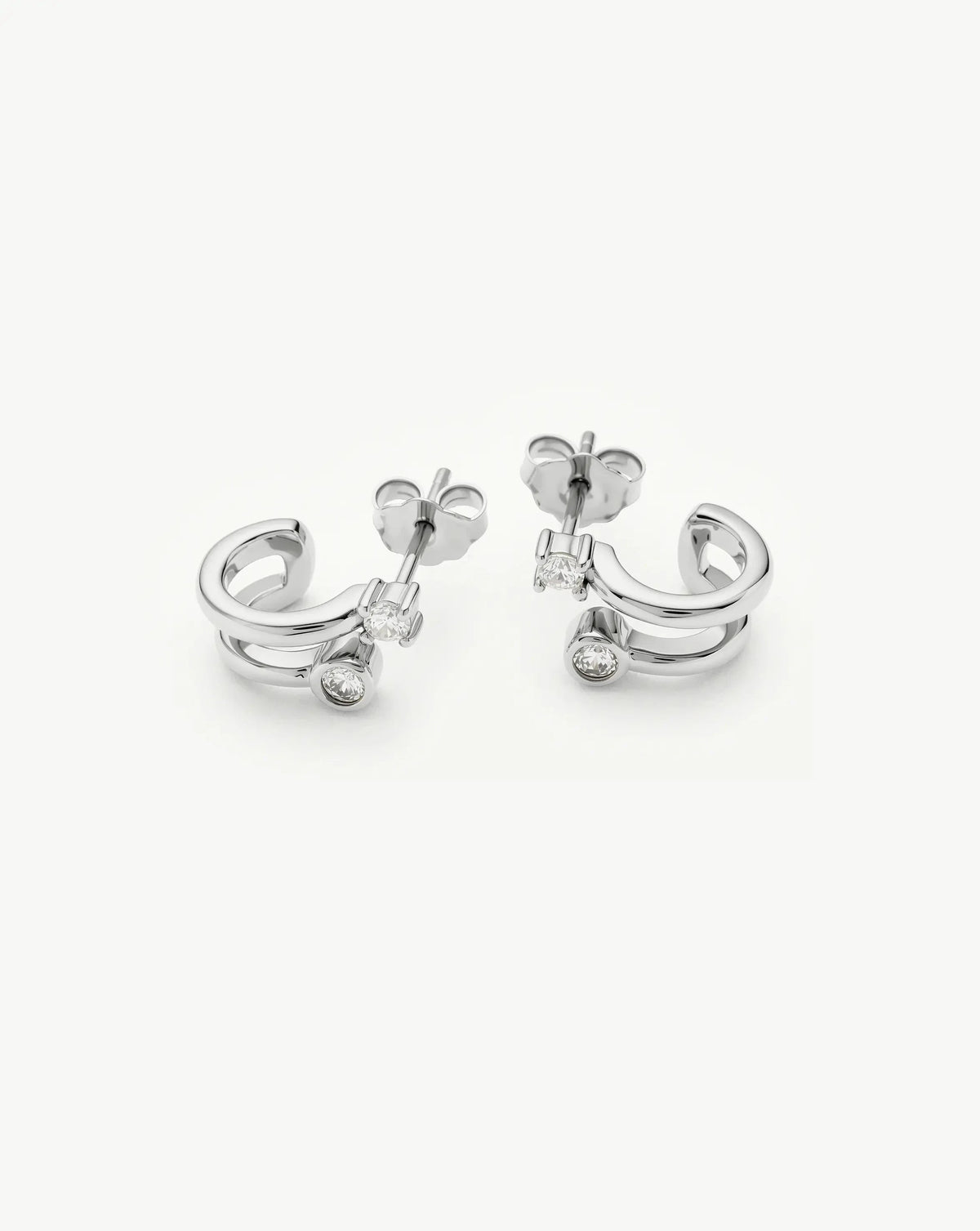 Stone Double Huggie Earrings | Silver Plated/Cubic Zirconia