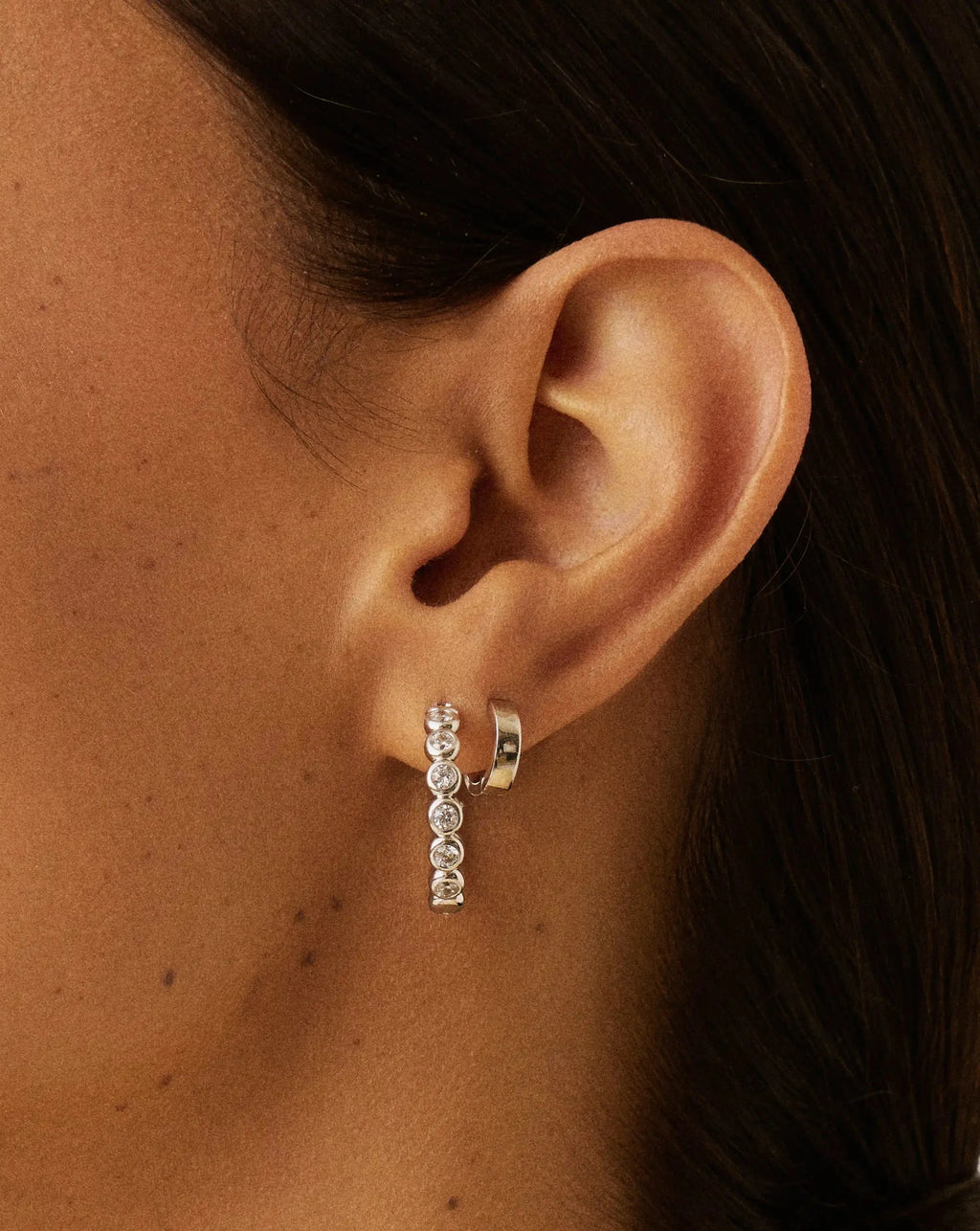 Tennis Classic Hoop Earrings | Silver Plated/Cubic Zirconia