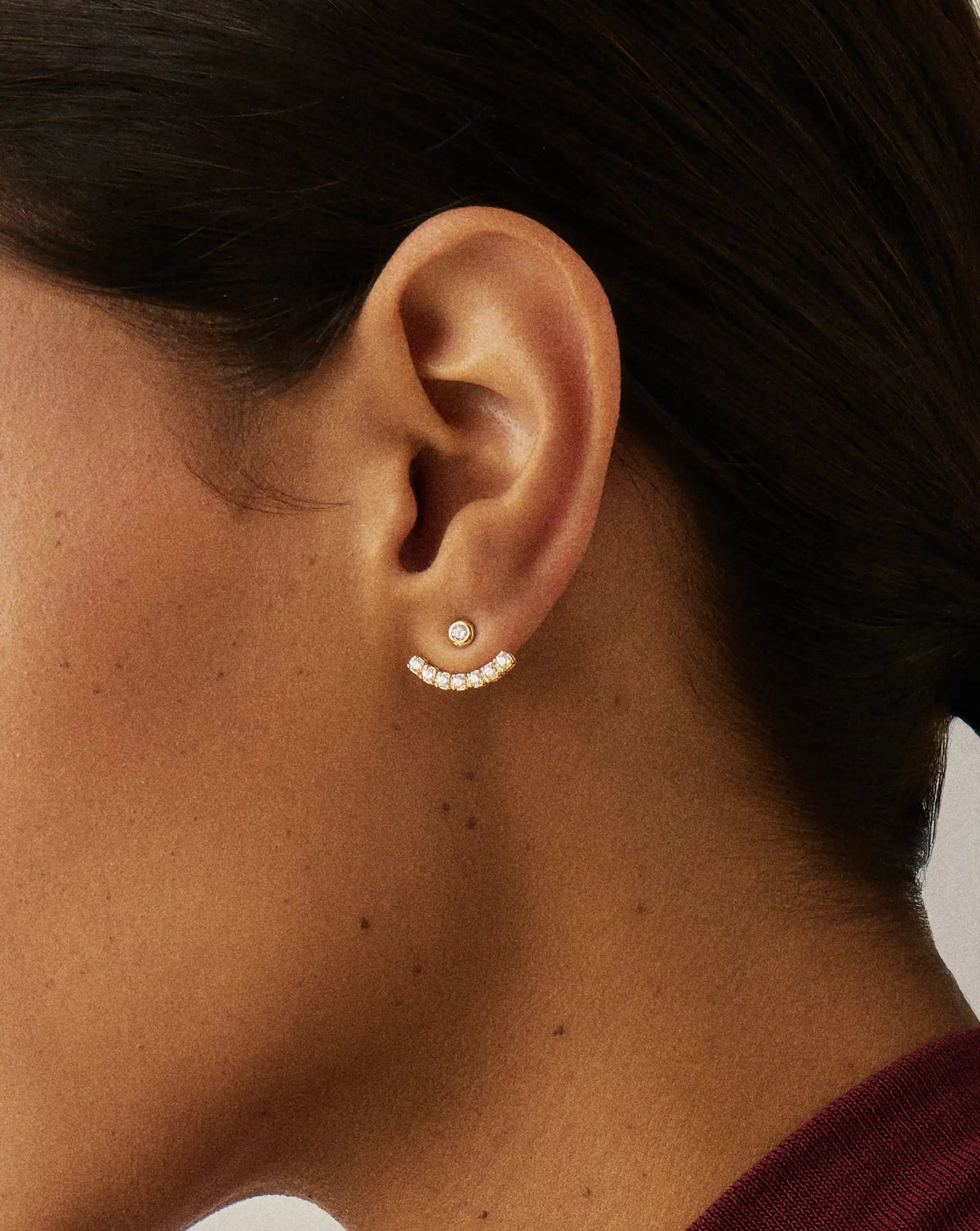 Tennis Ear Jacket Stud Earrings | 18ct Gold Plated/Cubic Zirconia