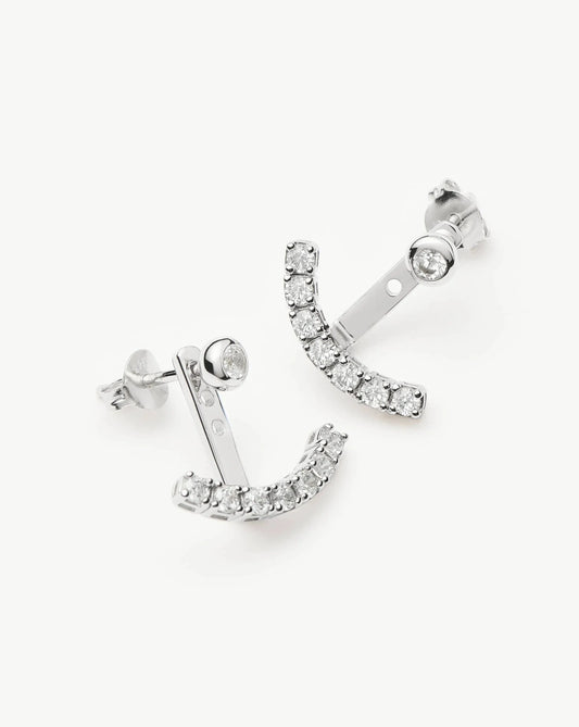 Tennis Ear Jacket Stud Earrings | Silver Plated/Cubic Zirconia