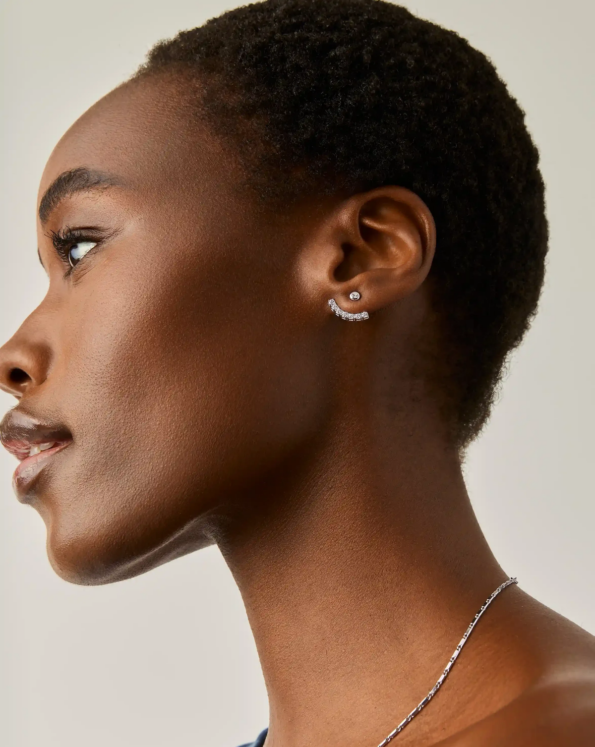 Tennis Ear Jacket Stud Earrings | Silver Plated/Cubic Zirconia