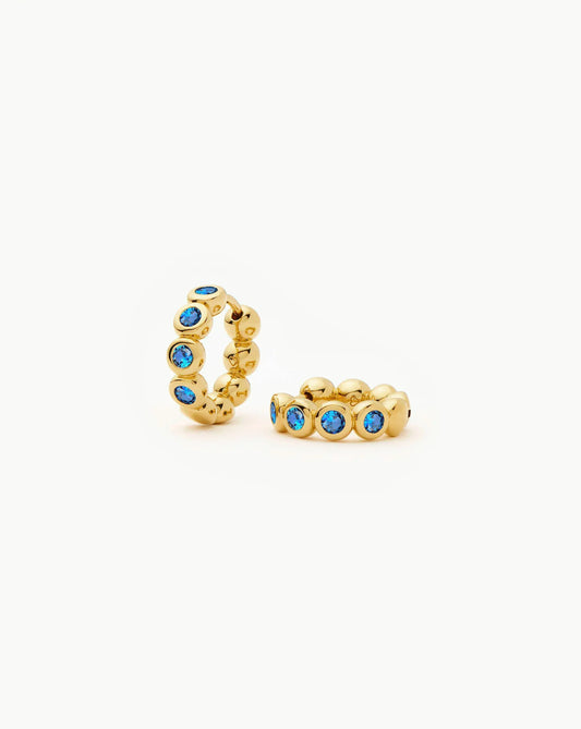 Tennis Small Hoop Earrings | 18ct Gold Plated/Sapphire Blue Nano-crystal