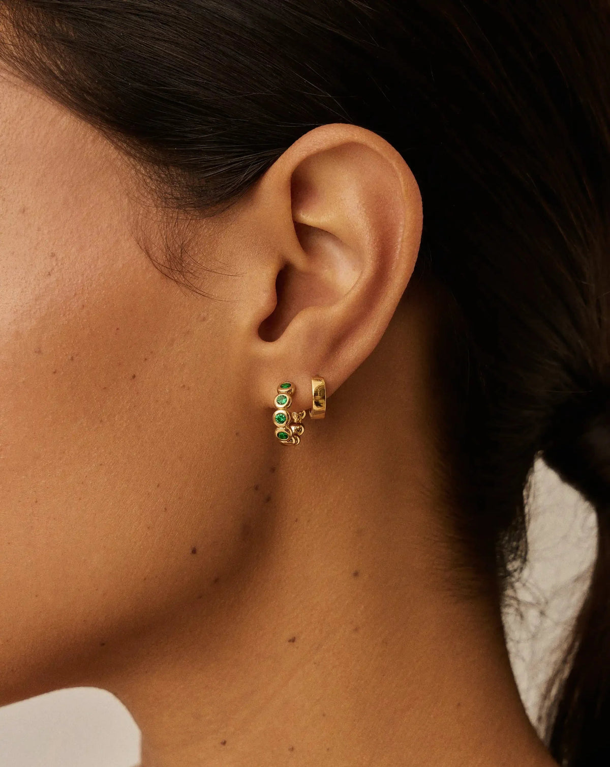 Tennis Small Hoop Earrings | 18ct Gold Plated/Emerald Green Nano-crystal
