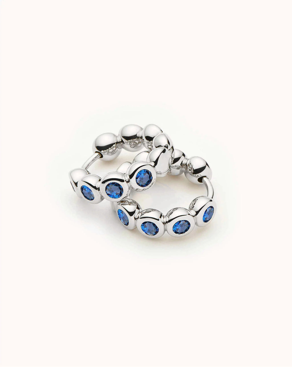 Tennis Small Hoop Earrings | Silver Plated/Sapphire Blue Nano-crystal