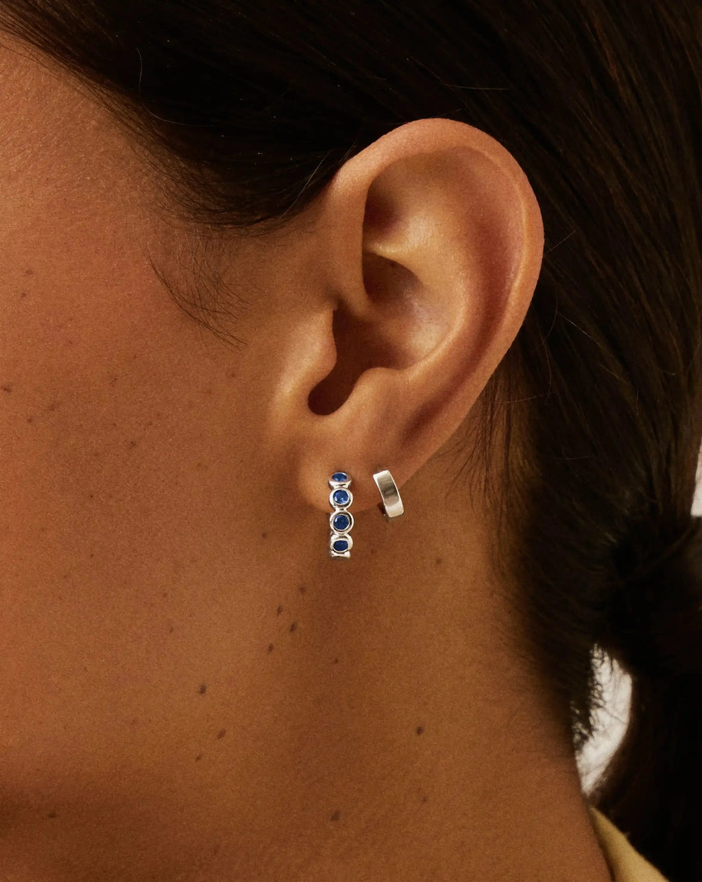 Tennis Small Hoop Earrings | Silver Plated/Sapphire Blue Nano-crystal