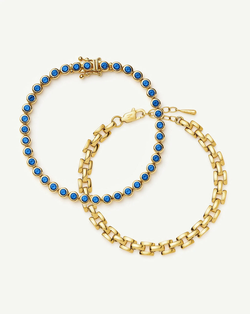 The Forever Timeless Bracelet Set | 18ct Gold Plated/18ct Gold Vermeil/Sapphire Blue Nano-crystal