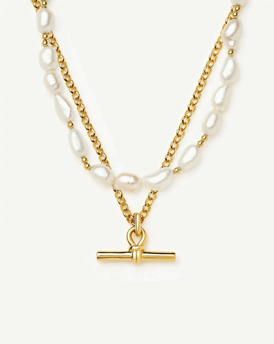 The Andy T-Bar Necklace Set | 18ct Gold Plated/Pearl