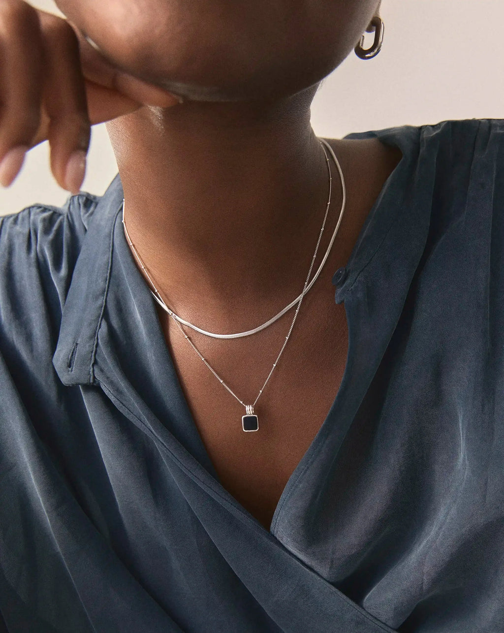The Black Onyx Necklace Set | Sterling Silver, Silver Plated