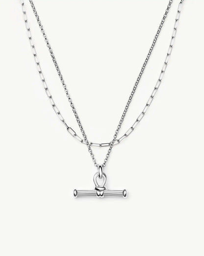 The Founder T-bar Necklace Set | Silver Plated