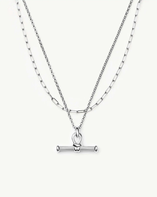 The Founder T-bar Necklace Set | Silver Plated