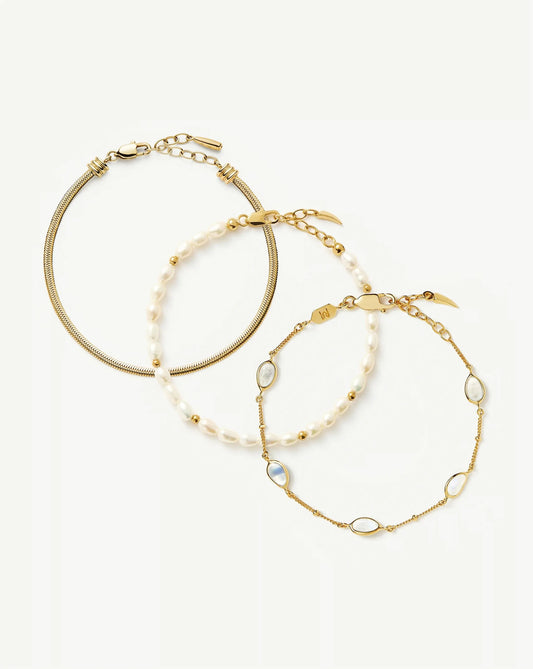 The Pearl-fect Trio Bracelet Set | 18ct Gold Plated/Pearl
