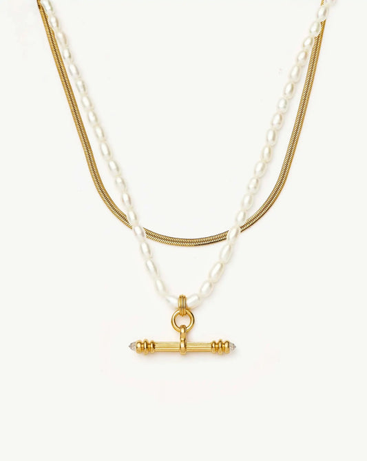 The Pearly T-bar Necklace Set | 18ct Gold Plated/Pearl